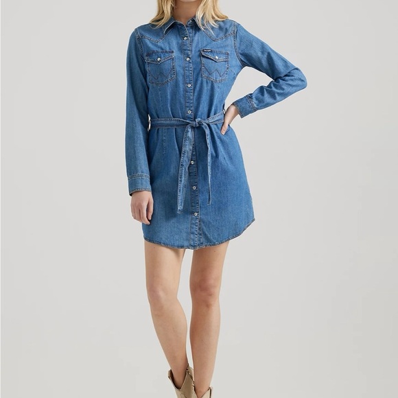 Wrangler Western Pearl Snap Denim Dress - Picture 2 of 5